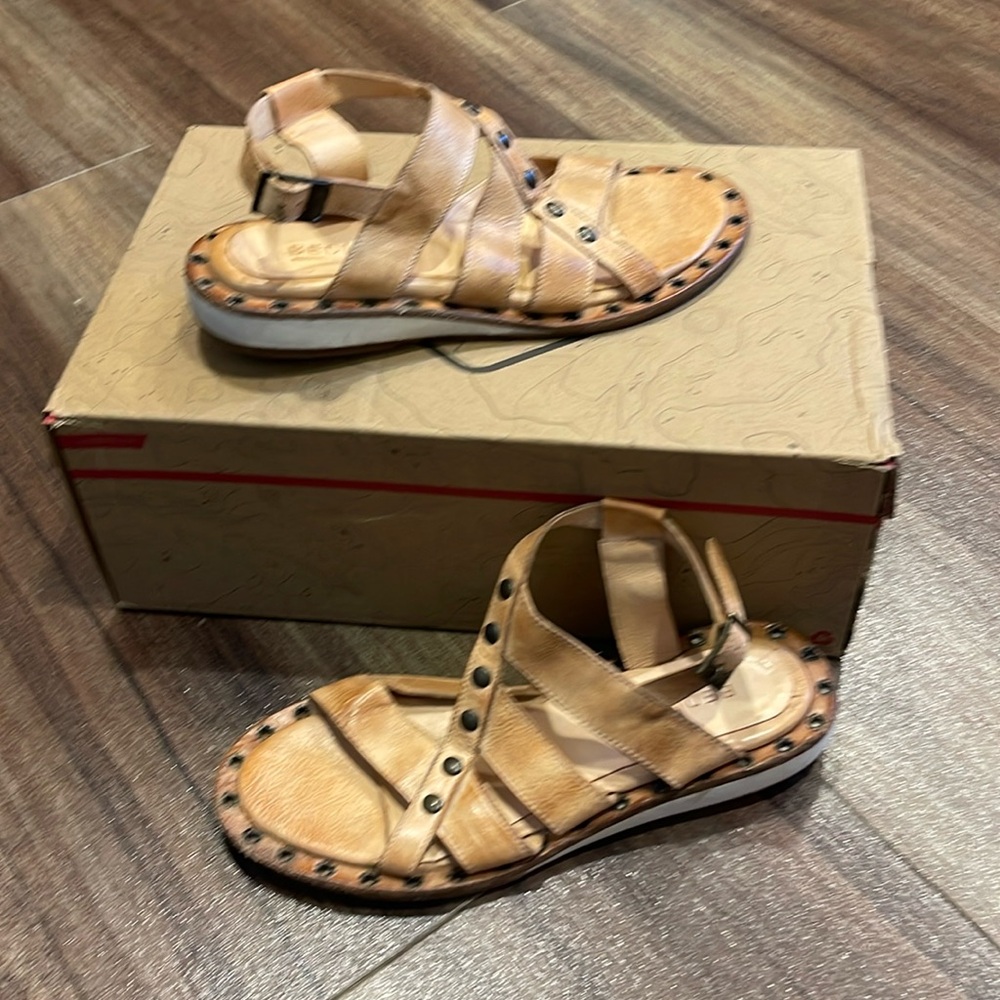 Bed Stu Tan Leather Studded Strappy Sandals